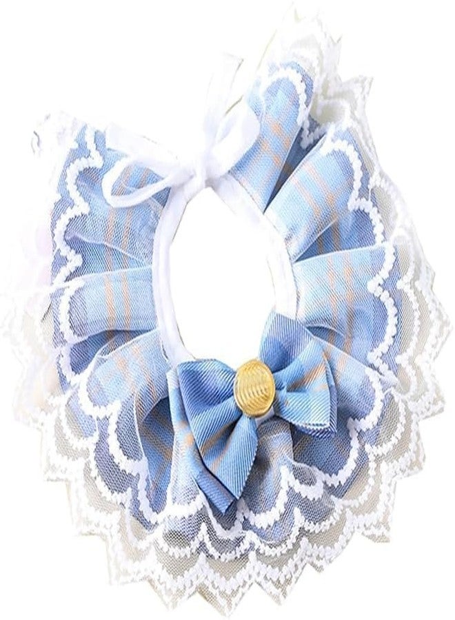 KittuPet Bandana, Handmade Lace Decor Dog Handkerchief for Small, Medium, Large Dogs and Cats, Adjustable Bib Dog Handkerchief with Gold Tag and Cute Bow Tie, Adjustable Bib (Medium, Blue) - Image 1